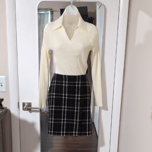 Banana Republic Black and White Plaid Pencil Skirt
